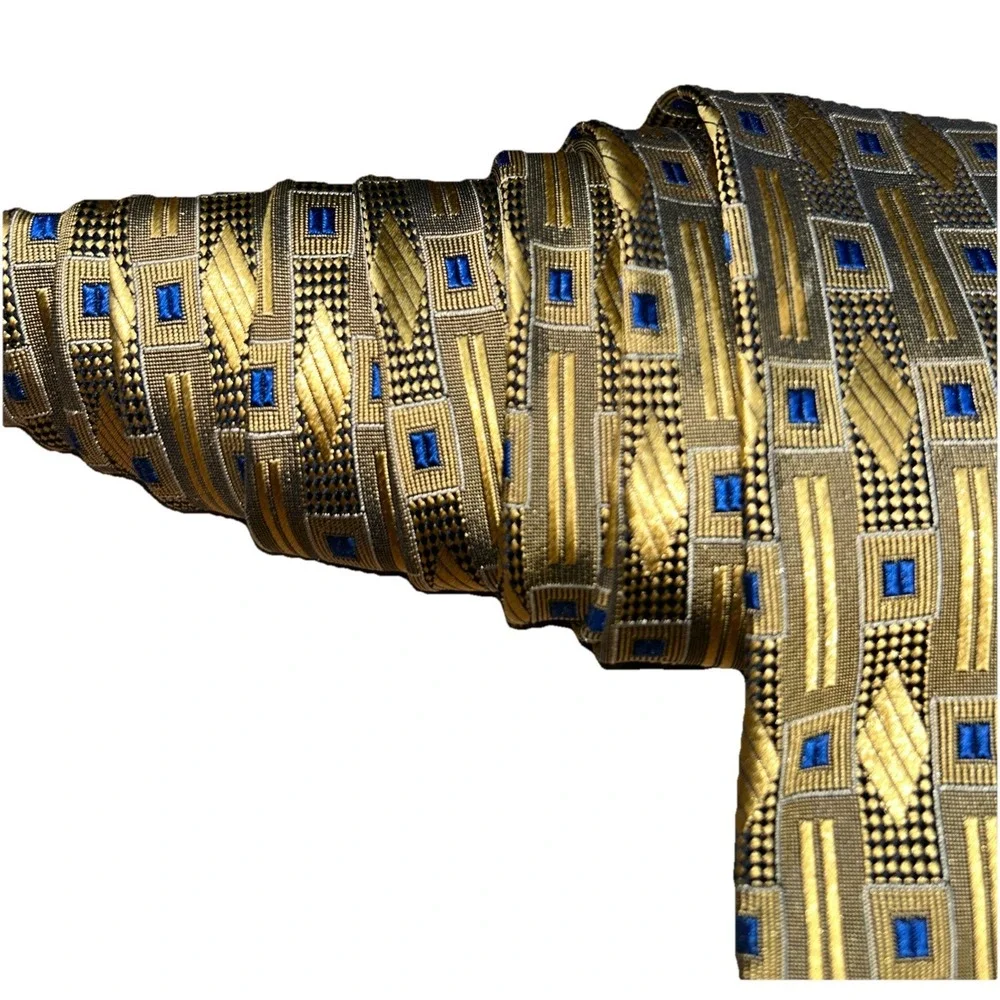 Villa Bolgheri Italia Gold Geometric 100% Seta Silk Men's Neck Tie Italy‎ 58
